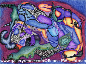 "Dragon's Breath" Ballpoint Pen and Pen and Ink Drawing, Abstract Art Gallery, Fine Art for Sale from Artist Renee FW Lichtman