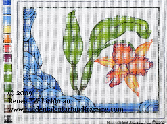 "Art Deco Needlepoint Canvas"  Pigmented print on Needlepoint, Orchid Art, Needlepoint Art, Fine Art for Sale from Artist Renee FW Lichtman