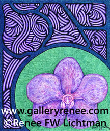 "Stained Glass Vanda Green"  Ballpoint Pen, Orchid Art  Gallery, Fine Art for Sale from Artist Renee FW Lichtman