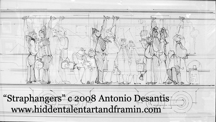 "Straphangers" Figurative Art, Original pen and ink drawing from Antonio Desantis