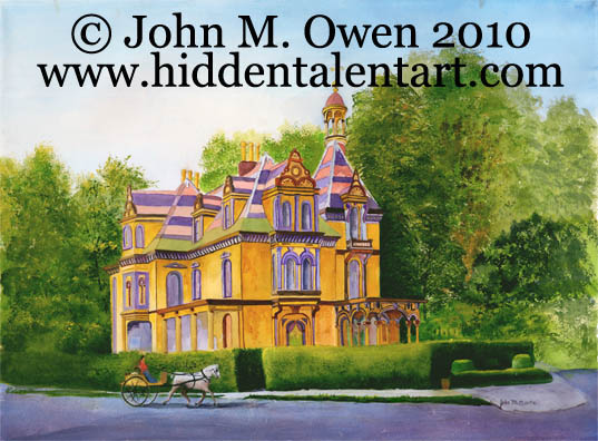 "Batcheller Mansion Saratoga"  Landscape Art Gallery,Watercolor Painting from Artist