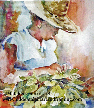 "Bouquet Du Basilc" Figurative Art Gallery,WAtercolor Painting from Artist Mafalda Cento