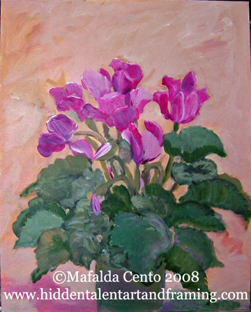 "Cyclamens" Botanical Art Gallery, Acrylic Painting From Mafalda Cento