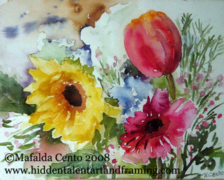 "Mixed Bouquet" Still Life Art Gallery, Watercolor Painting  from Mafalda Cento