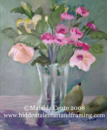 Roses and Pears acrylic painting from artist Mafalda Cento