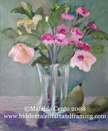 "Roses and Pears" Still Life Art Gallery, Watercolor Painting From Mafalda Cento