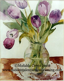 Tulips with Scarf watercolor painting from artist Mafalda Cento