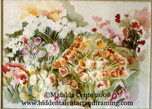 white and Orange Tulips watercolor painting from artist Mafalda Cento
