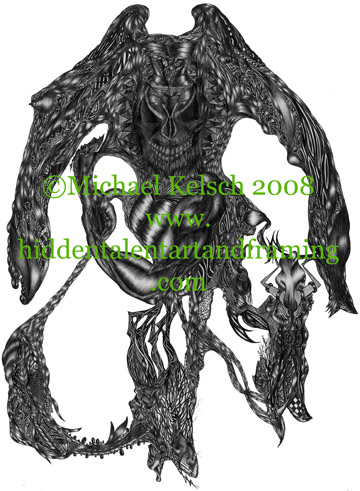 "Black Wings" Fantasy Art Gallery, Pen and Ink wing from Artist Michael Kelsch