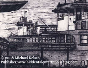 Staten Island Ferry Prints" The Lehman and the Kennedy"  Pen and Ink Art from Michael Kelsch