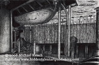 Staten Island Ferry Prints" Life Boat Station"  Pen and Ink Art from Michael Kelsch