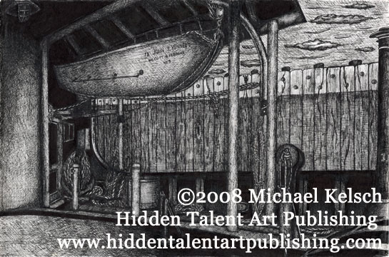 "Life Boat Station" Staten Island Ferry Prints and Original Art, Pen and Ink drawing from Michael Kelsch