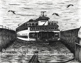 Staten Island Ferry Prints" Slip Five"  Pen and Ink Art from Michael Kelsch