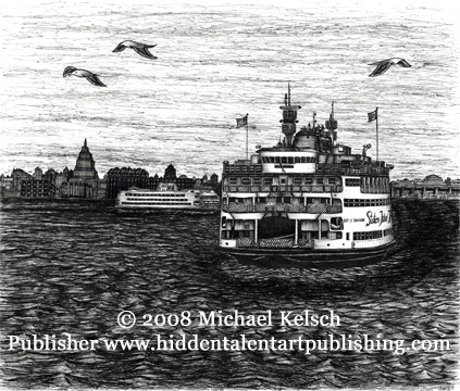 " Spirit Class" Staten Island Ferry Prints and Original Art, Pen and Ink Art from Michael Kelsch