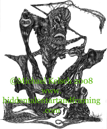 "Take A Look" Fantasy Art Gallery, Pen and Ink Drawing from Artist Michael Kelsch