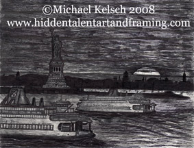 Staten Island Ferry Prints" 2 Ferries"  Pen and Ink Art from Michael Kelsch