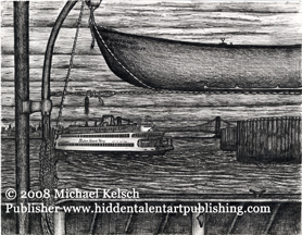 Staten Island Ferry Prints" Veiw From the JFK"  Pen and Ink Art from Michael Kelsch