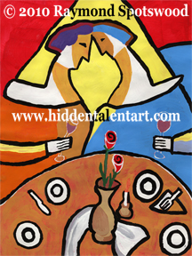 "Diner for Two" Figurative Expressionism in the Figurative Art Gallery, Tempera Paints from Artist Raymond Gunther
