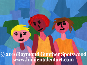 "Sisters" Figurative Expressionism in the Figurative Art Gallery, Tempera Painting from Artist Raymond Gunther