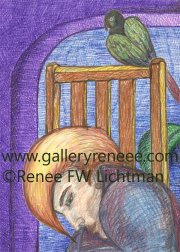 Bird Watching, Fantasy Art Gallery, Pastel, Ballpoint Pen, and Digital Recomposition from Renee Lichtman