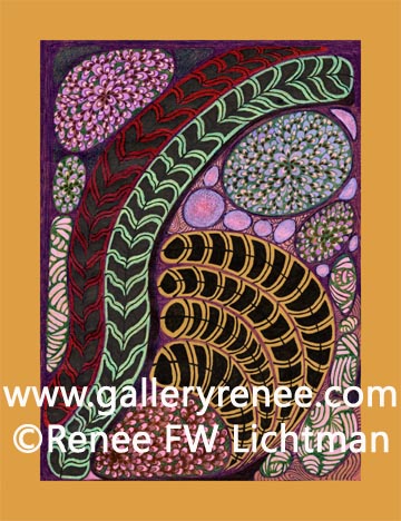 Cherry, Abstract Art Gallery, Ballpoint Pen and Pen and Ink Drawing from Artist Renee Lichtman