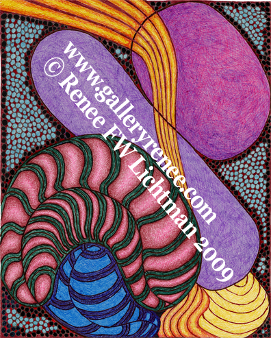 "Eric" Abstarct Art Gallery, Ballpoint Pen, Pen and Ink and Colored Pencil Drawing from Artist Renee Lichtman