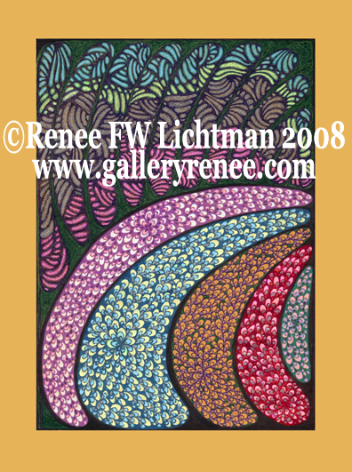 "Peacock" Astract Art Gallery, Ballpoint Pen Drawing from Artist Renee Lichtman