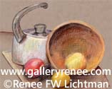 White Kettle Wooden Bowl - Still Life Art