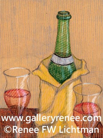 Wine and Glasses, Still Life Art, Limited Edition Art Print for Sale