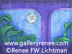"Moon Over Cattleya"  Ballpoint Pens, Fantasy Art Gallery, Artist Renee FW Lichtman